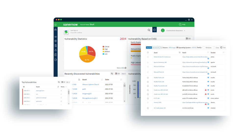 SanerNow Vulnerability Management Mockup Dashboard