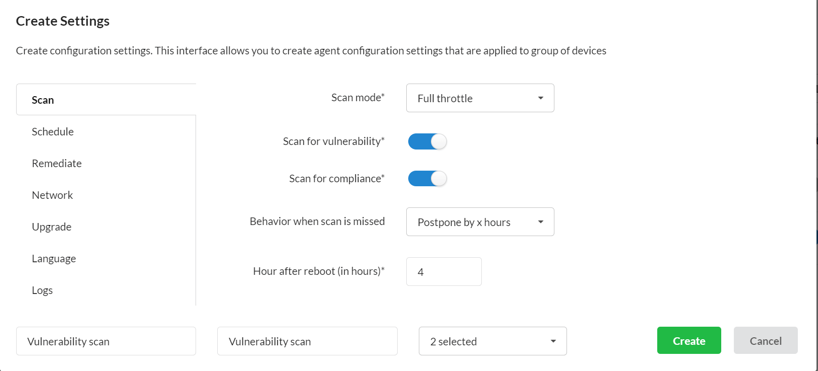 Vulnerability scanning settings