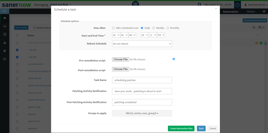 Schedule and automation of patches